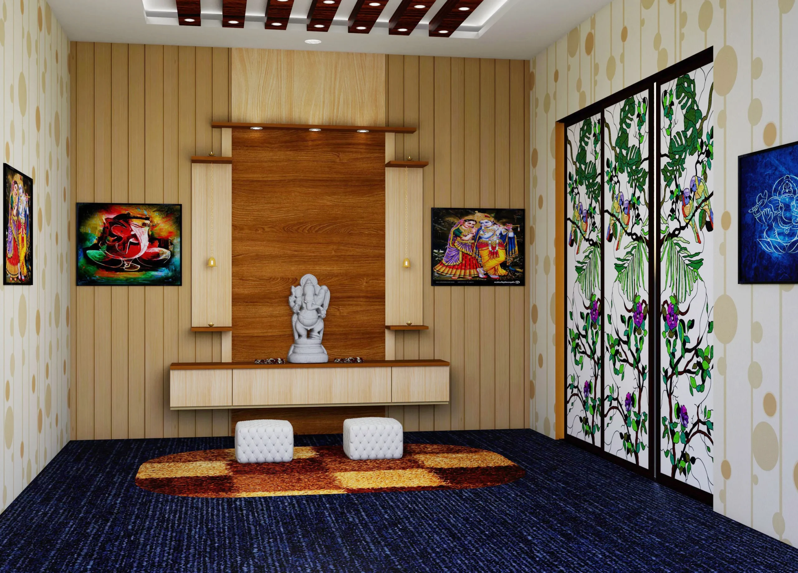 Interior designs for temple with wooden paneling